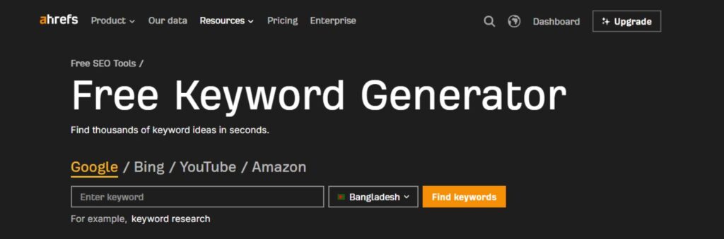 Ahrefs keyword research tool Bangladesh organic search results